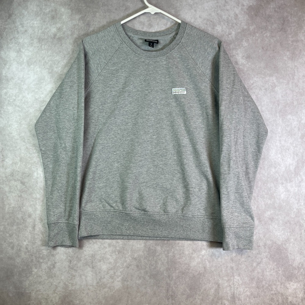Patagonia Sweatshirt Mens Medium Gray Pullover Raglan Outdoor Hiking Pastel Logo